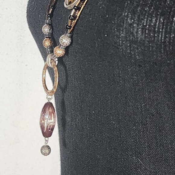 Chicos Mixed Metal Seed Bead Copper Black Animal Print Multi Strand 24" Necklace - Picture 10 of 16